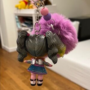 Colorful Kids Keychain with LOL Doll and Pom-Pom